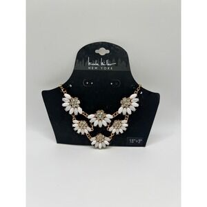 Nicole Miller Gold W White Flower Rhinestones‎ Bib Necklace 18" NEW Boho Y2K